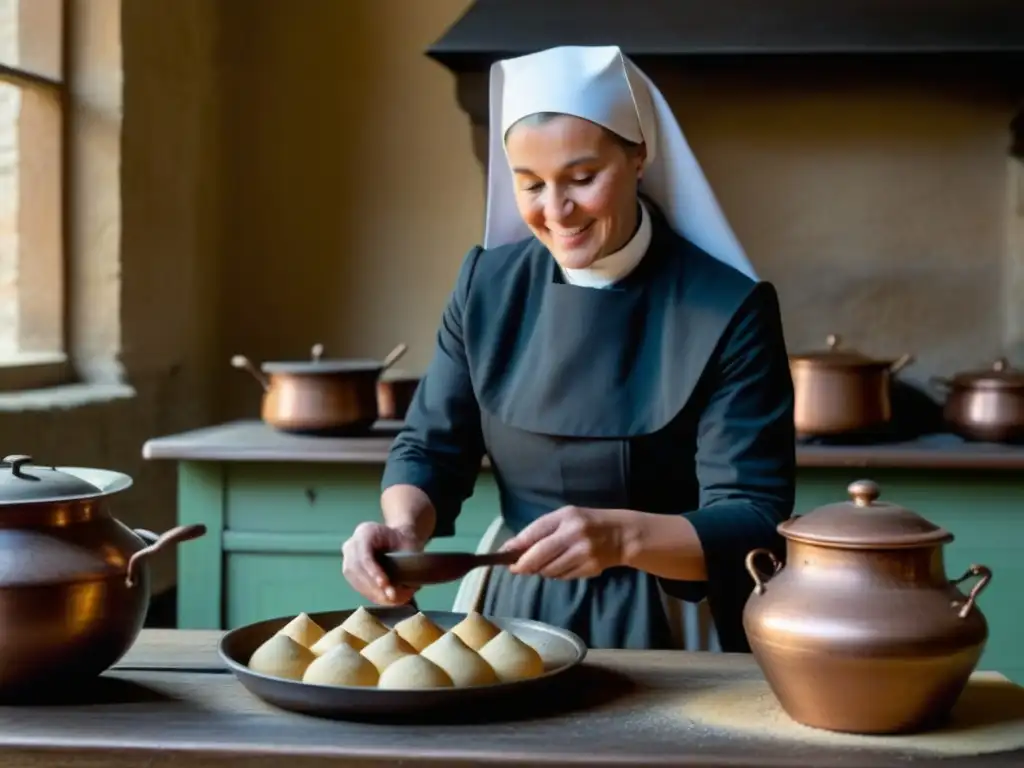 Una monja experta en cocina conventual elabora dulces históricos con técnicas centenarias en una cocina de convento