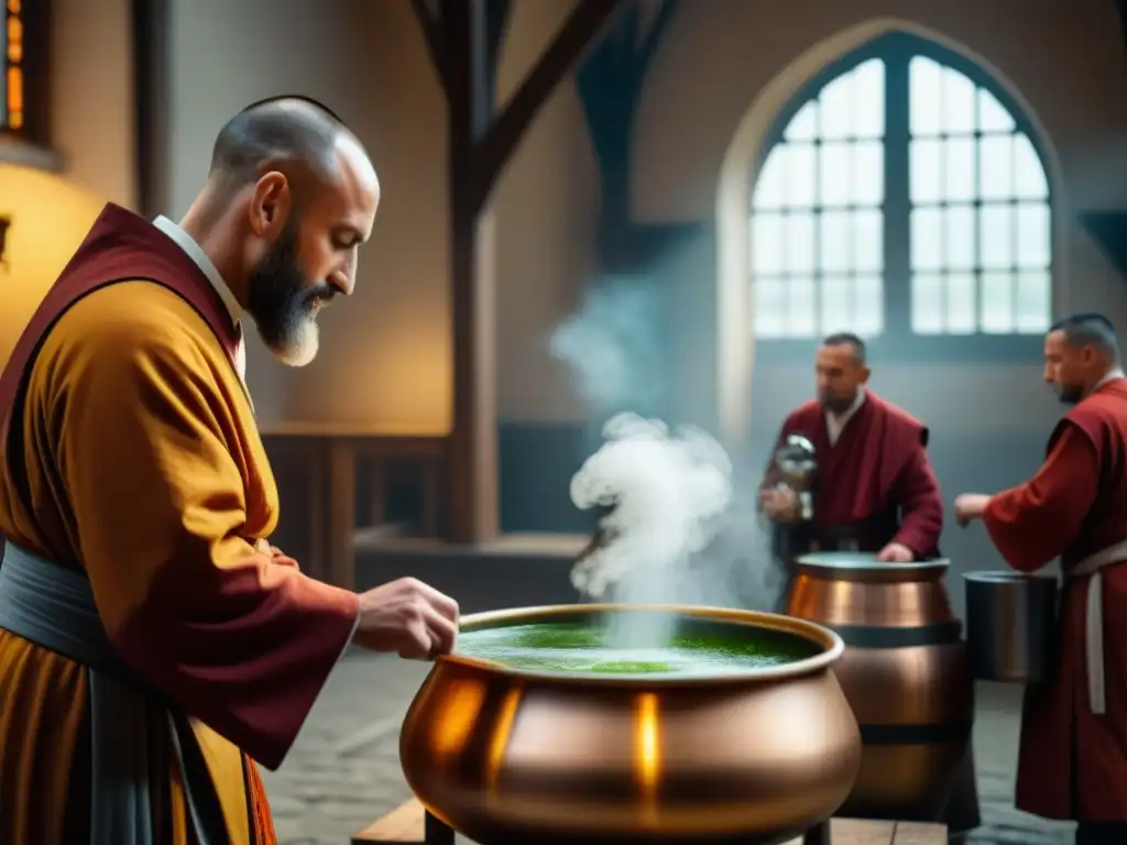 Monjes preparando cerveza artesanal monástica con precisión milenaria