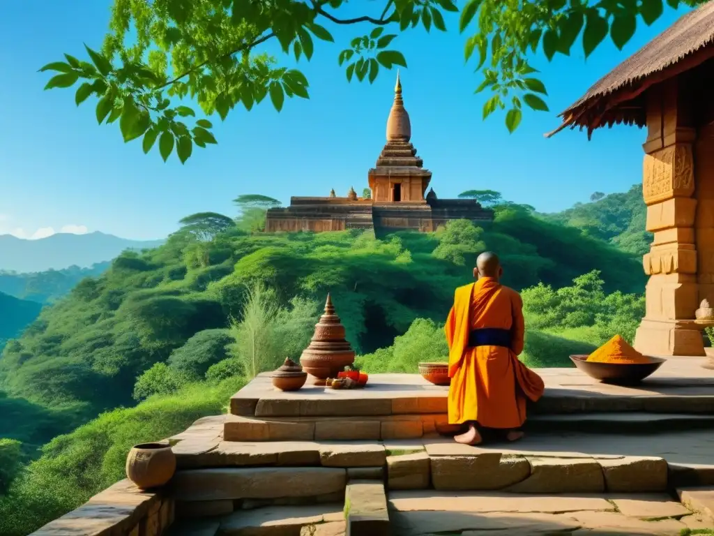 Monjes preparando recetas sagradas en el templo de Sur Asia