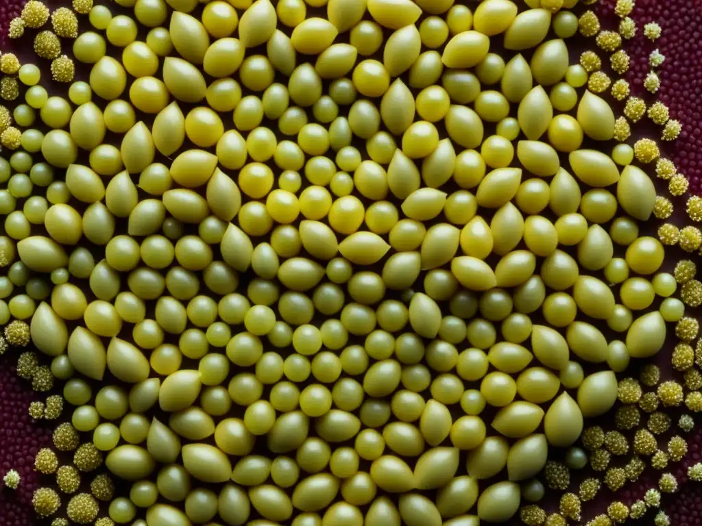 Un mosaico de cereales históricos Ruta de la Seda: quinoa, amaranto y mijo, con ricos colores y texturas únicas