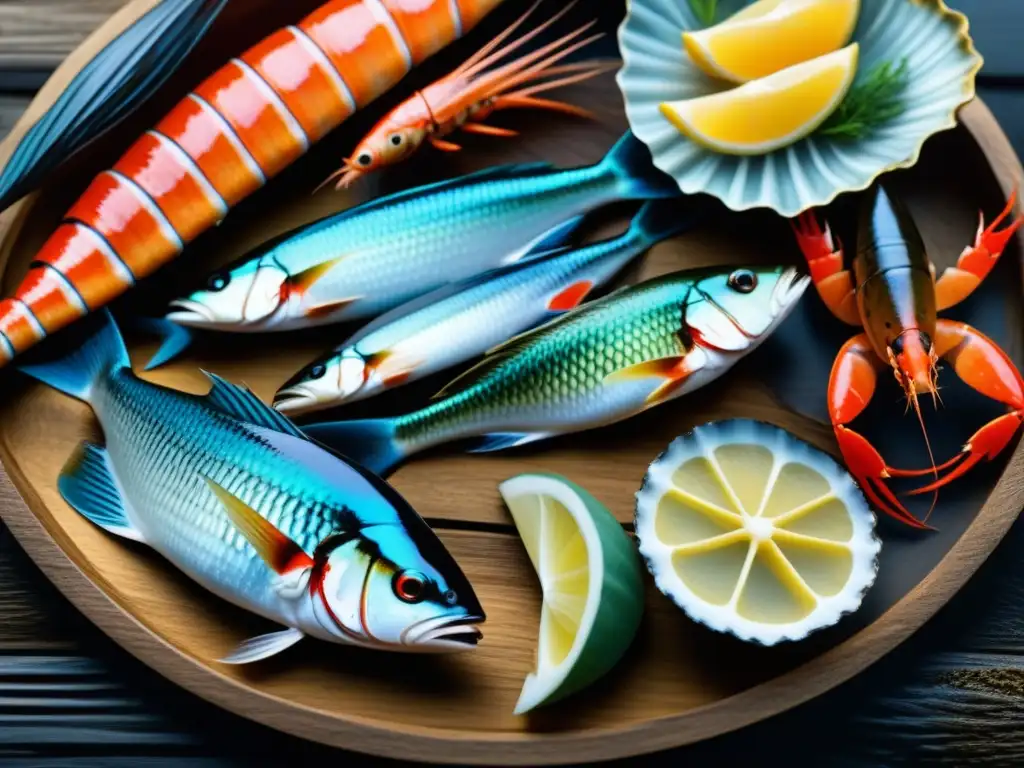 Delicias marinas africanas: frescura y color en detalle Una muestra detallada de pescados y mariscos africanos en fresco, resaltando la diversidad y frescura de la dieta precolonial africana