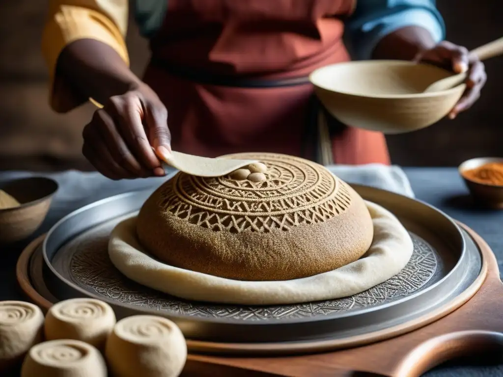 Una mujer etíope experta moldea masa de teff fermentada en injera, resaltando la historia de la fermentación en África