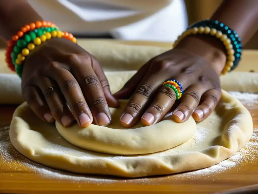 Una mujer negra experta en cocina, elaborando vetkoek sudafricano en un entorno humilde, adaptación culinaria