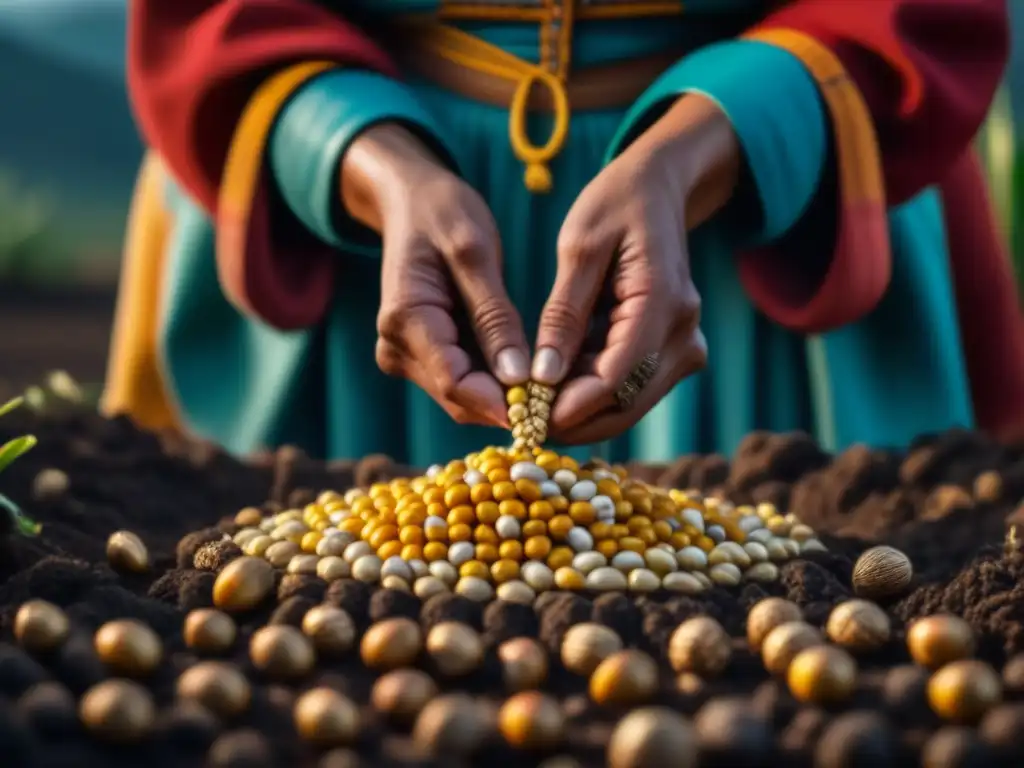 Una mujer Zapoteca planta maíz con técnicas agrícolas ancestrales, mostrando el legado culinario