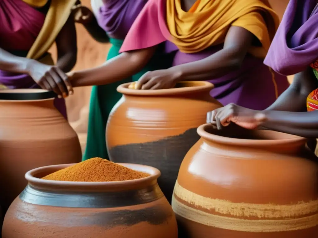 Mujeres africanas en trajes tradicionales, fermentación en África tradiciones culinarias