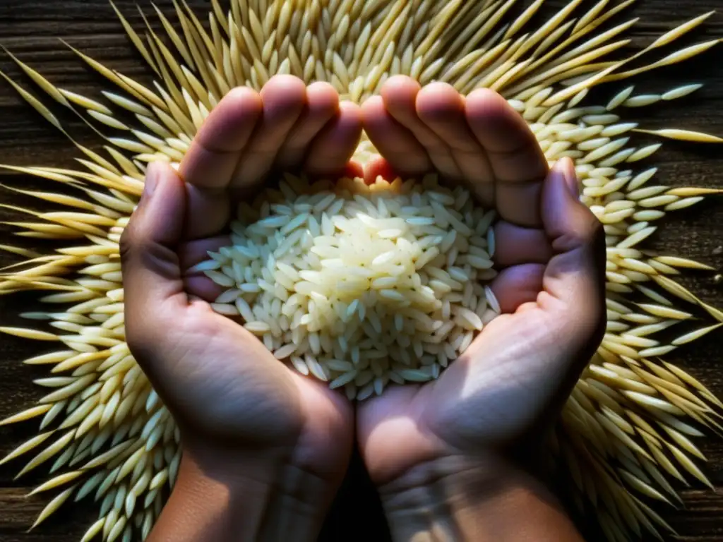 Un niño sostiene con cuidado un grano de arroz, simbolizando la fragilidad de la comida en zonas de conflicto