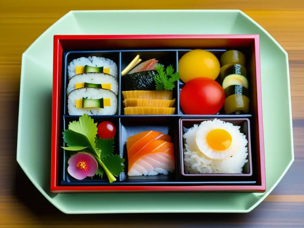 Una obra de arte culinaria: un bento japonés tradicional con recetas históricas cultura samurái