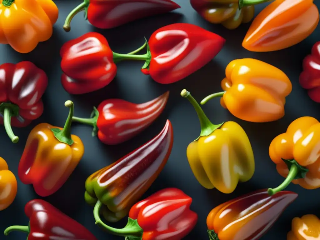 Una obra de arte culinaria: chiles caribeños historia cocina en una imagen de habaneros y scotch bonnet rojos vibrantes y detallados