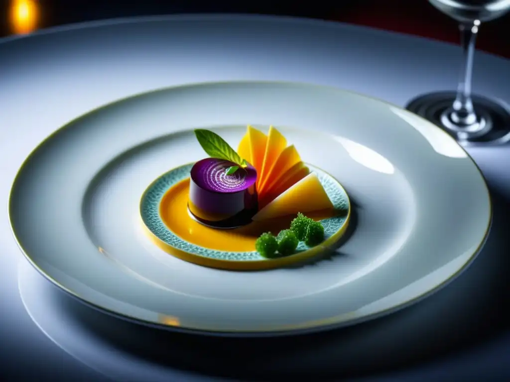 Exquisita obra de arte culinaria en ambiente de lujo Una obra de arte culinaria en un elegante entorno de lujo, que refleja la historia y evolución de la gastronomía de alta gama