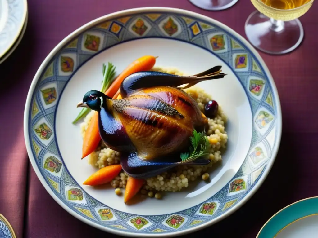 Una obra de arte culinaria inspirada en la dieta Medici del siglo XV con platos renacentistas exquisitos y coloridos