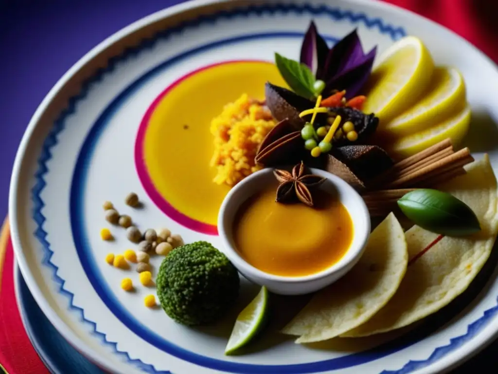 Una obra de arte culinaria postcolombina documentada en cada detalle del vibrante plato de fusión