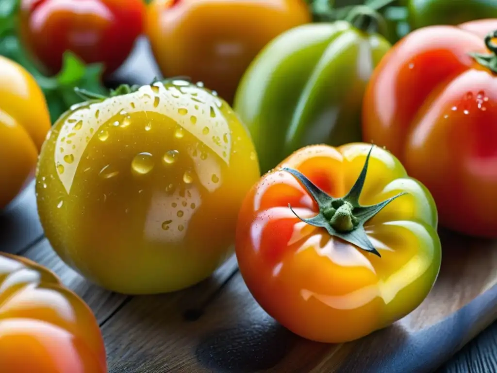 Una obra de arte culinaria: variedad de tomates orgánicos en tabla de madera, listos para recetas históricas orgánicas culturales