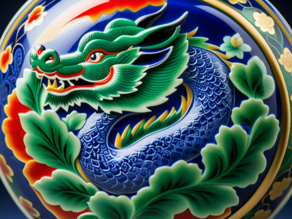 Una obra de arte en porcelana china con símbolos y colores de profundo significado cultural