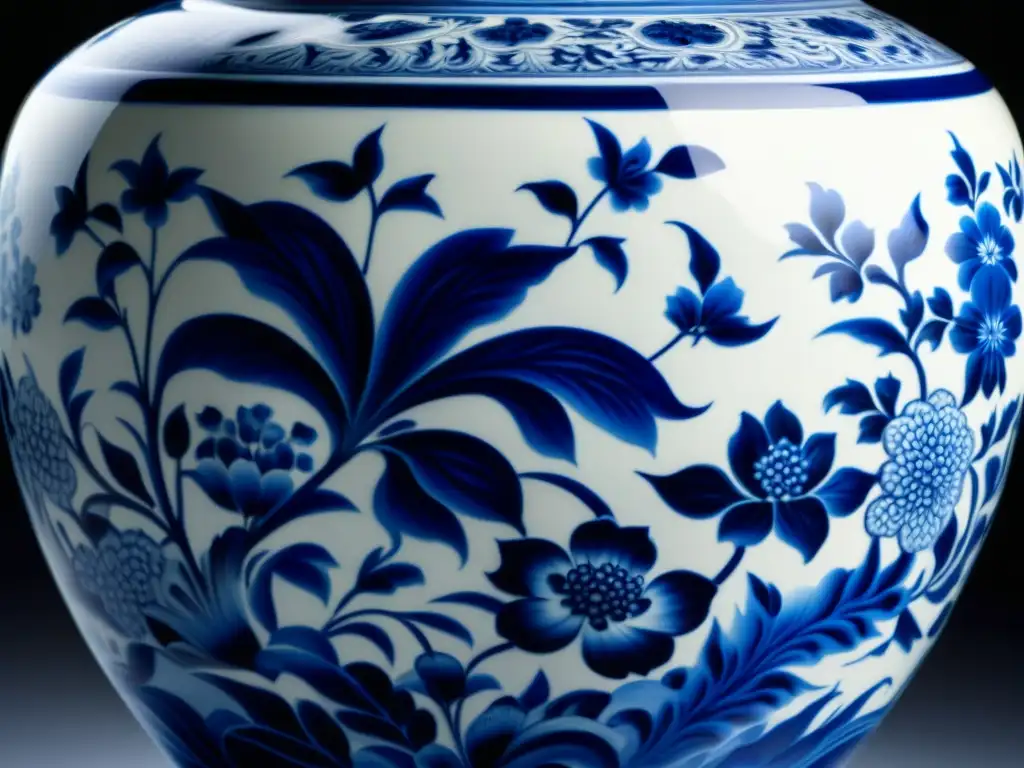 Una obra maestra de cerámica porcelana antigua, con exquisitos detalles florales en azul y blanco