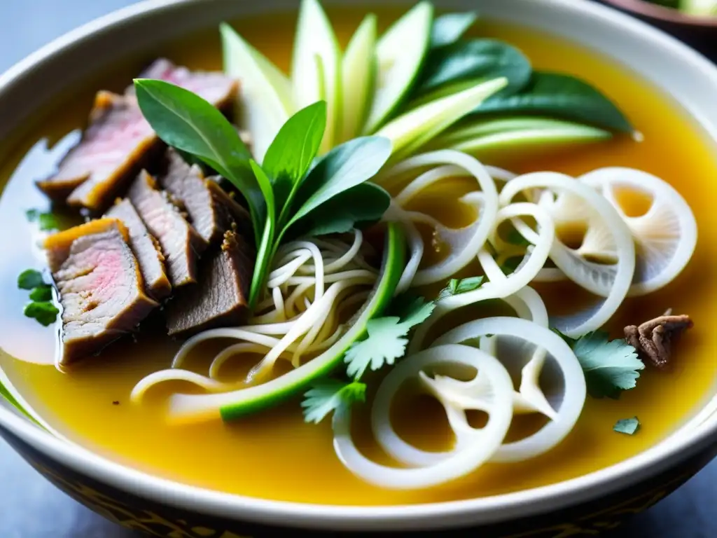 Una obra maestra culinaria: Bún bò Huế en un cuenco de cerámica, con capas de sabores