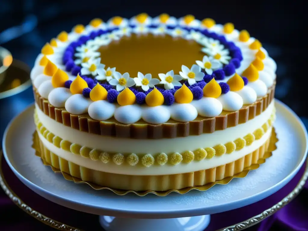 Una obra maestra de la gastronomía francesa siglo XVII: una pièce montée adornada con detalles elaborados y flores comestibles