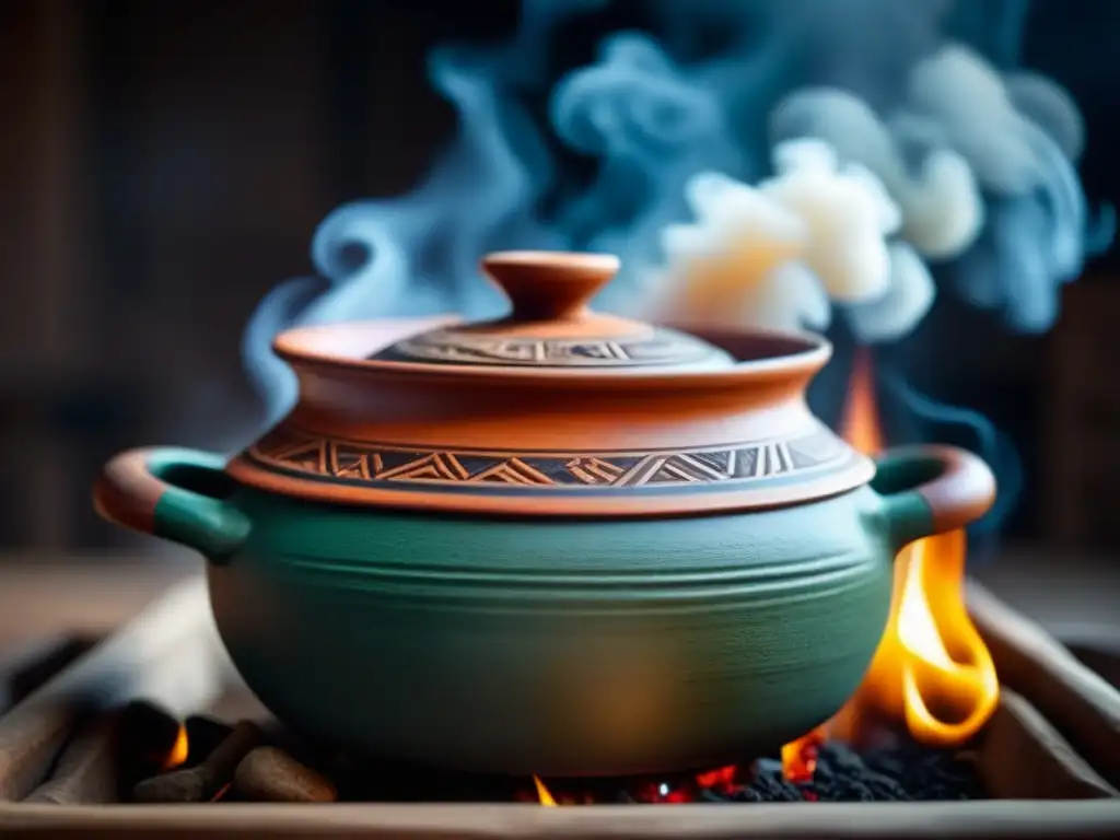 Una olla de barro africana tradicional con un guiso burbujeante, revelando recetas históricas cocina africana