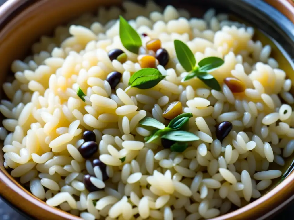 Una olla burbujeante de arroz con frijoles caribeño, con colores vibrantes, burbujas y aroma tentador