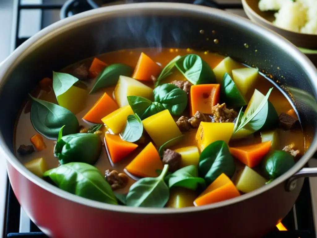 Una olla burbujeante con guiso colorido y aromático de especias sudafricanas durante el Apartheid