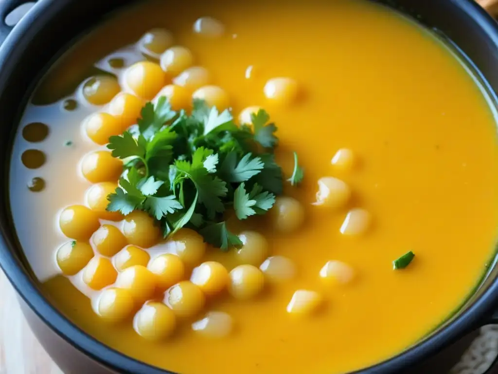 Una olla burbujeante con locro de zapallo andino, resaltando los colores y sabores de este reconfortante guiso