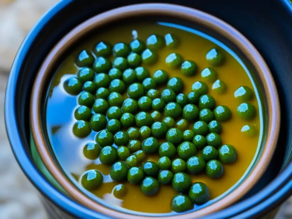 Una olla de fermentación cerámica medieval con vegetales en proceso de fermentación, resaltando las técnicas de fermentación medievales en alimentos