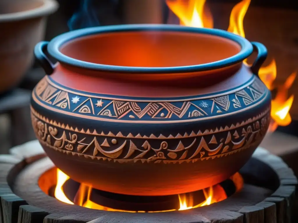 Una olla maya decorada con motivos celestiales, utilizada sobre fuego