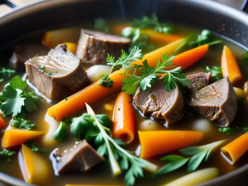 Origen y preparación del Khash: Caldero burbujeante con huesos de cordero, verduras y caldo aromático