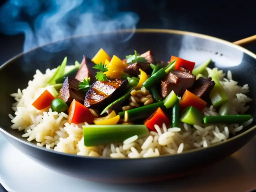 Deléitate con el origen y receta del Arroz Chaufa en un wok lleno de sabores y colores vibrantes