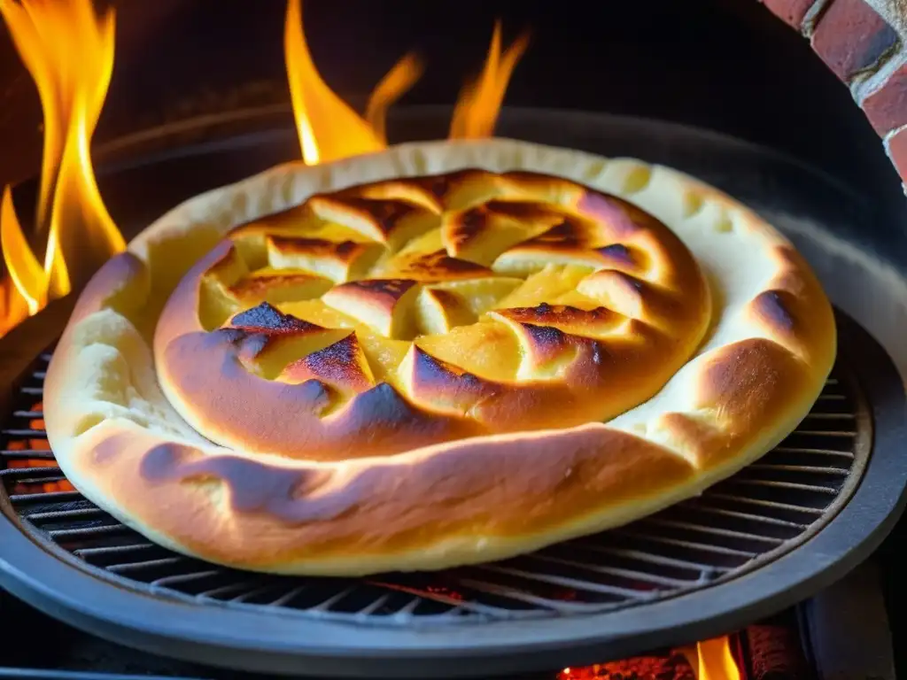 Pan naan tandoori en horno de barro, con detalles textura, llama y aroma