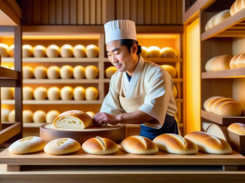 En la panadería japonesa de la Era Meiji, un maestro panadero moldea pan con precisión