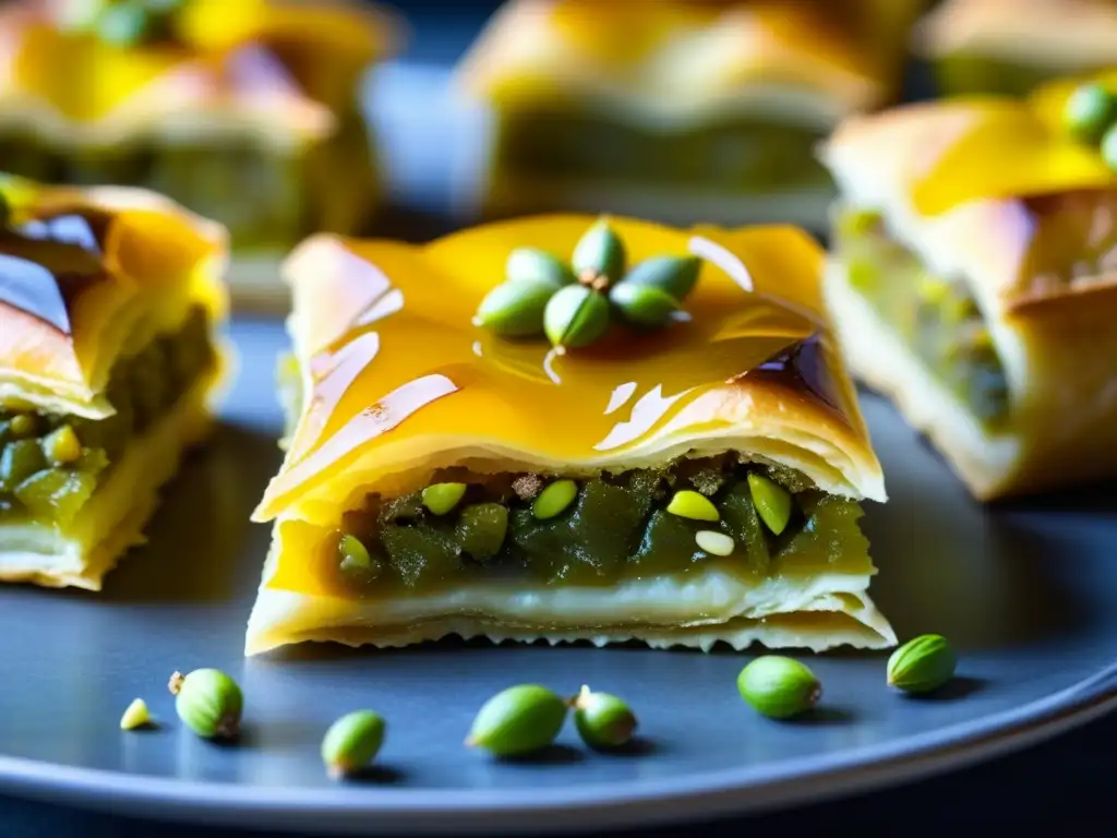 Un baklava persa de rosa y azafrán en una panadería tradicional, parte de la repostería persa recetas históricas