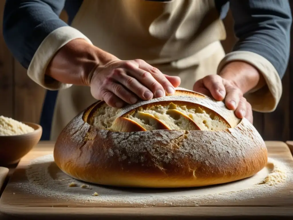 El panadero escandinavo moldea con maestría un pan de cereales en Escandinavia