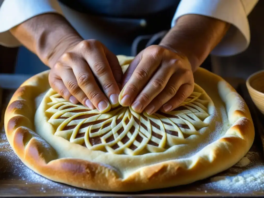 Un panadero experto del Imperio Otomano moldea con destreza la masa para crear pan tradicional, preservando la historia culinaria