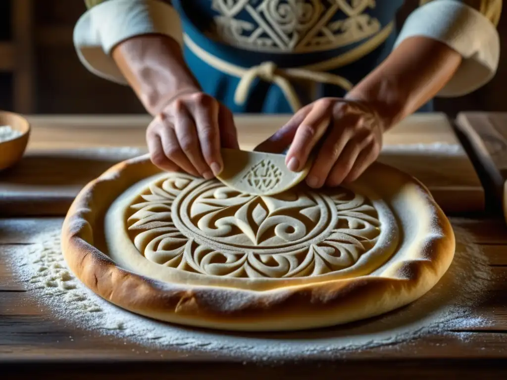 Un panadero medieval moldea con detalle una masa para el tradicional Panes y pasteles de las Cruzadas