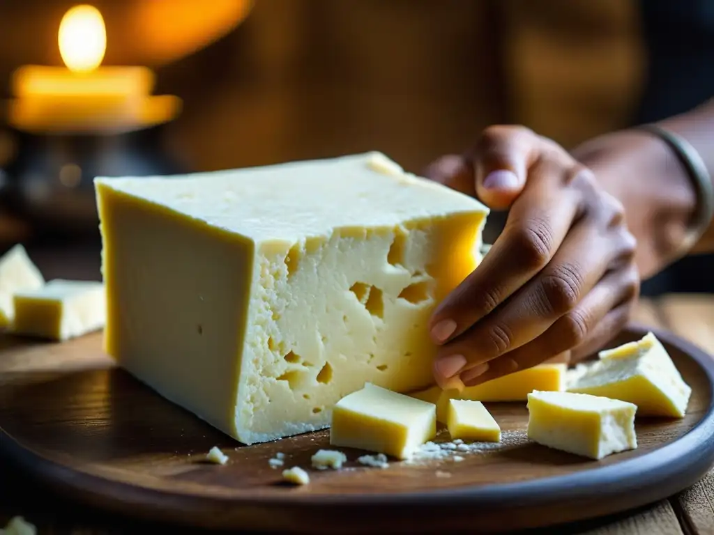Hábilmente moldeando paneer fresco, resaltando su textura y consistencia cremosa