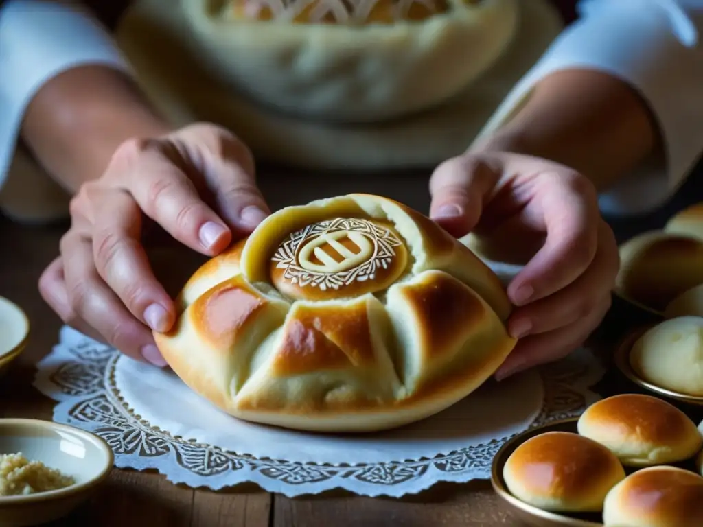 Un par de manos expertas doblan con delicadeza la masa de los Pirozhki Rusos, resaltando la historia culinaria