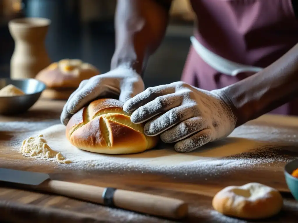 Un par de manos hábiles y curtidas amasan una colorida masa para roosterkoek sudafricano