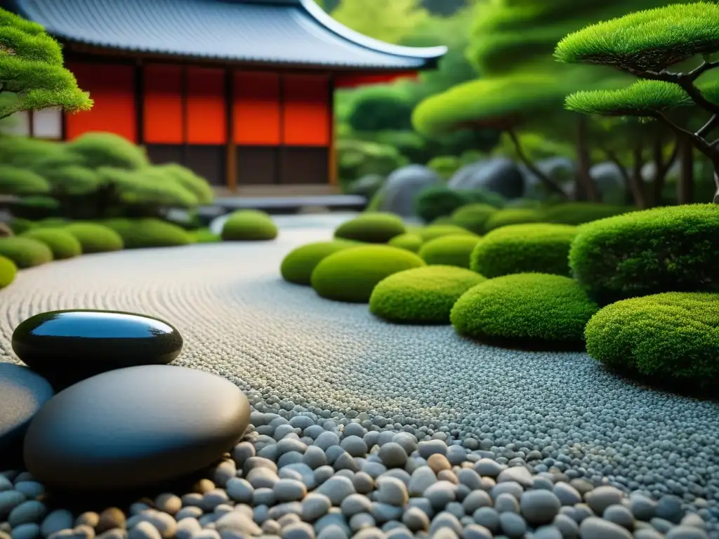 Un jardín Zen en Japón con patrones de grava y rocas, invita a la armonía de la cocina Zen en Japón historia