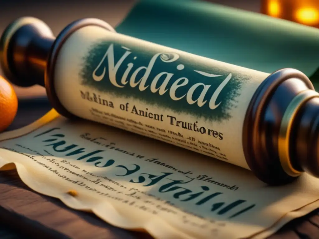 Antiguas recetas de licores medicinales: sabiduría ancestral Un pergamino envejecido despliega recetas antiguas de licores medicinales, evocando historia y culturas