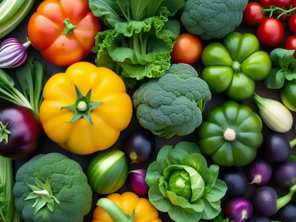 Un jardín de permacultura ancestral con vibrantes vegetales, mostrando la diversidad y belleza de la agricultura sostenible