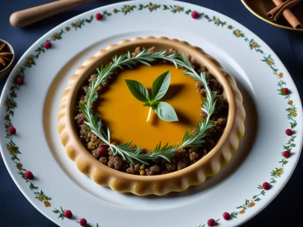 Un plato austrohúngaro detallado con ingredientes vibrantes, reflejando la gastronomía del Imperio Danubio Austrohúngaro