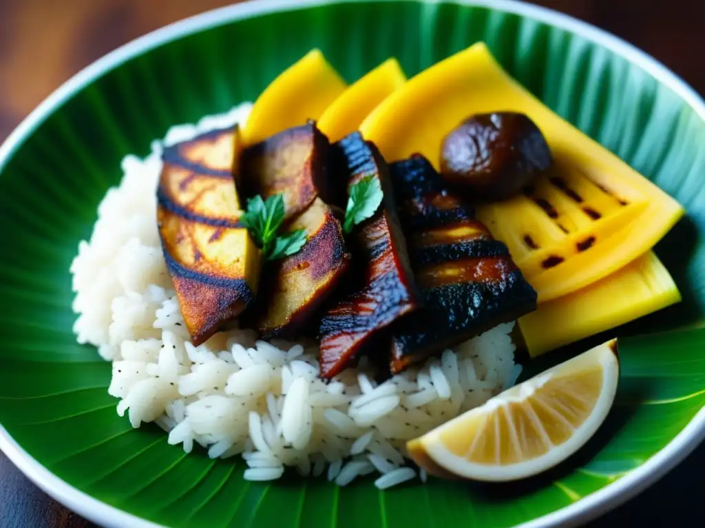 Plato caribeño vibrante con legado culinario caribeño en América, detallado y colorido