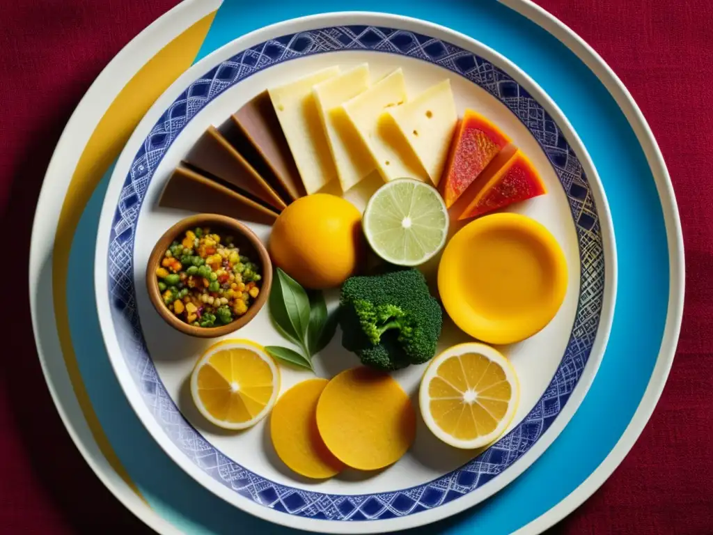 Plato de comida vibrante con ingredientes interculturales durante la independencia histórica