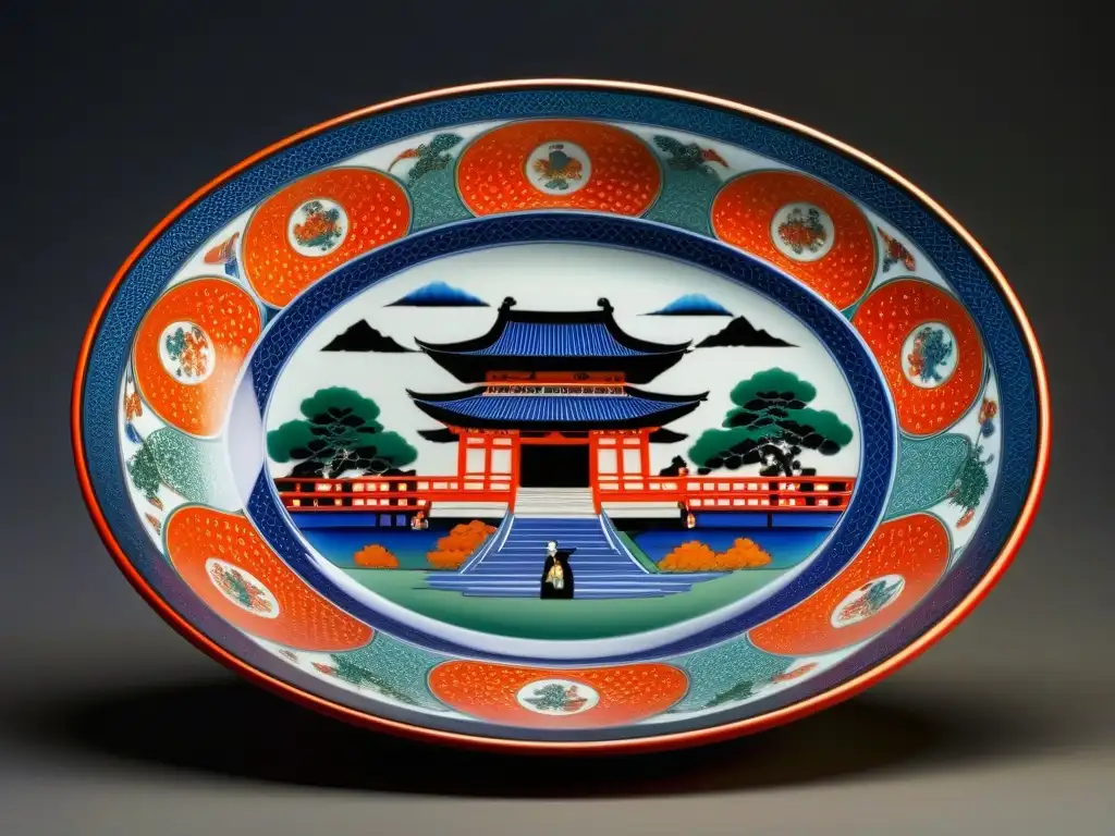 Exquisita artesanía: Plato corte imperial del período Heian Plato cortesano Heian detallado con colores vibrantes y patrones intrincados