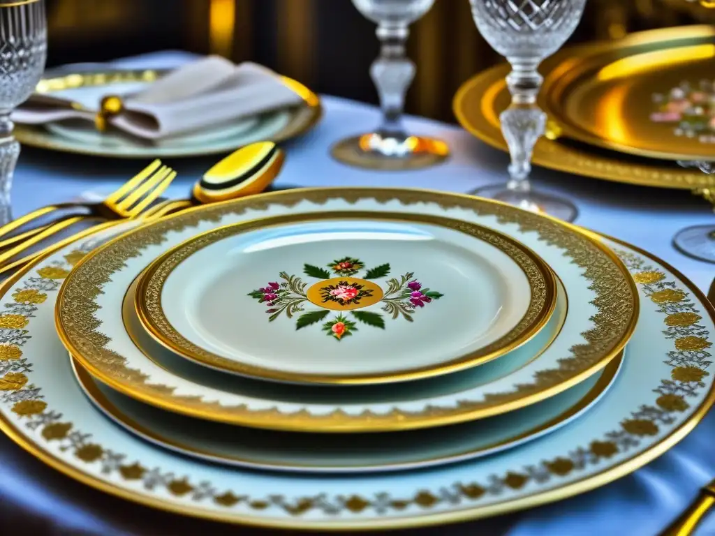 Plato dorado de la era imperial rusa con influencia francesa en la mesa opulenta