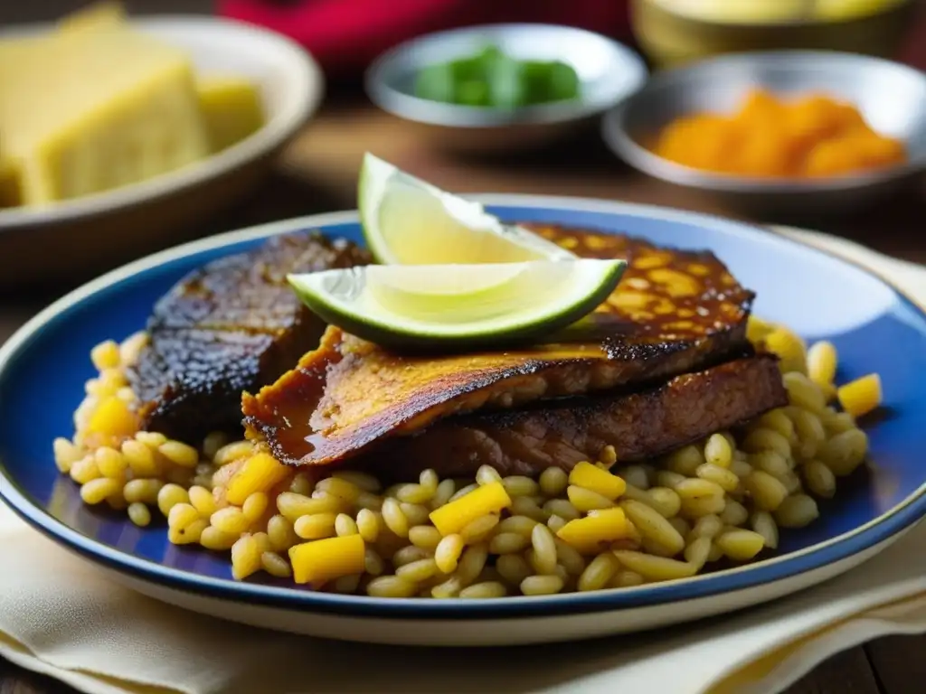 Un plato histórico desafiante a los colonizadores, con detalles vibrantes y textura, evocando resistencia