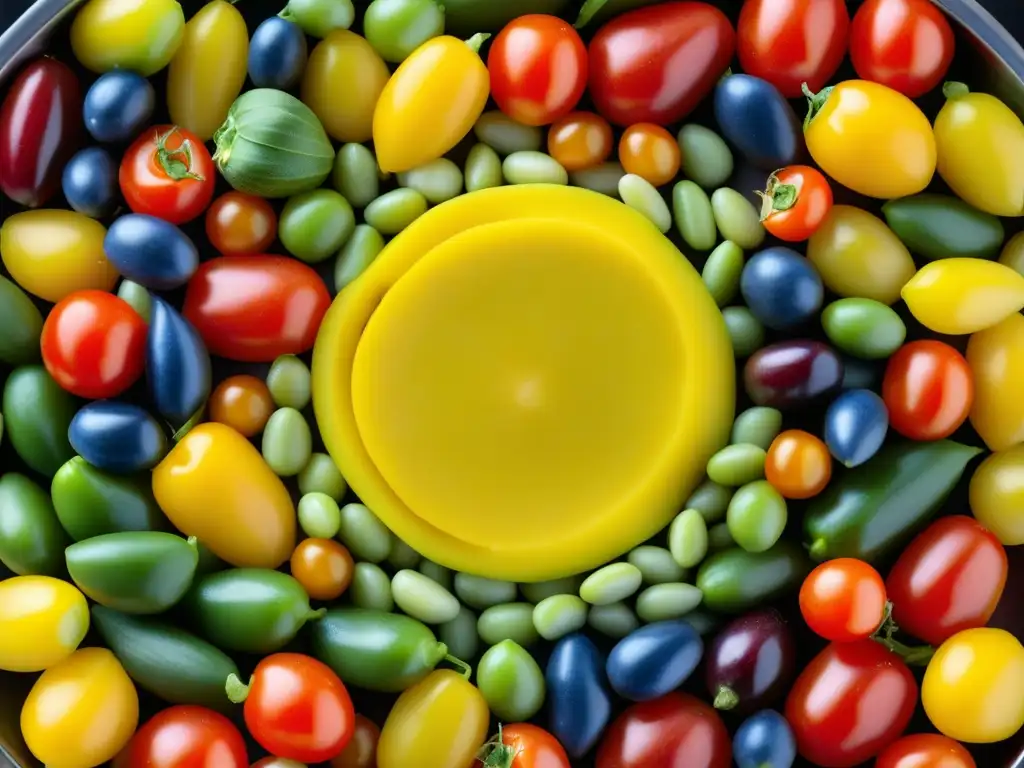 Un plato de hortalizas históricas culturales: una vista detallada y colorida de un succotash vibrante, con maíz, habas, pimientos y tomates