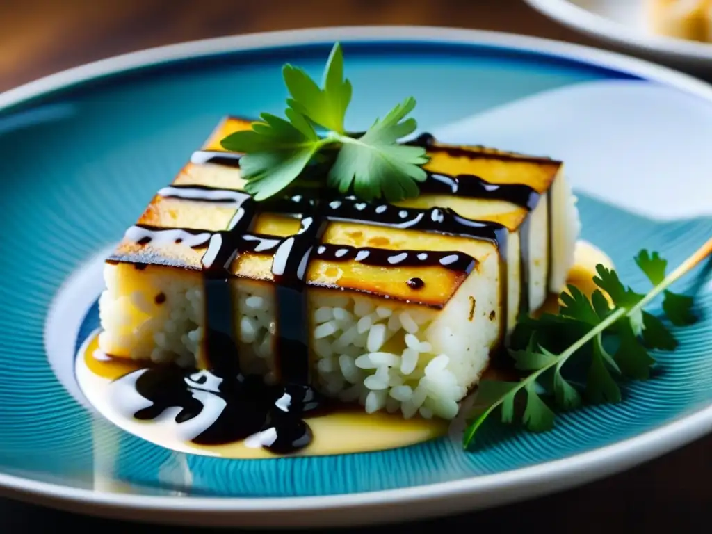 Un plato vibrante y elaborado fusionando influencias culinarias europeas y asiáticas