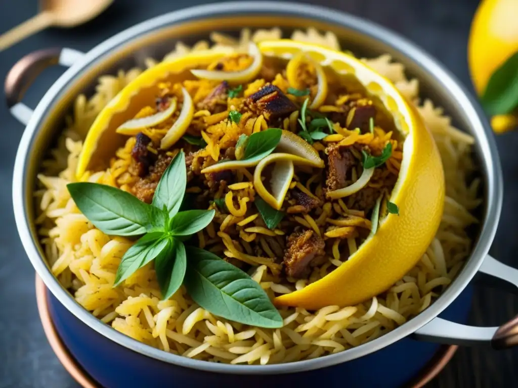 Un potente biryani, plato tradicional del sur de Asia influenciado por el Islam, desborda aroma y color