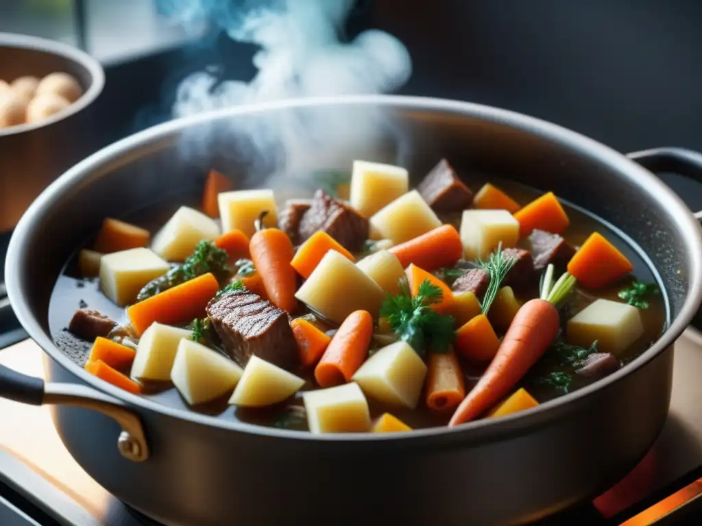 Un potente guiso casero 'Hoover Stew' burbujea en la estufa, emanando calidez y tradición culinaria